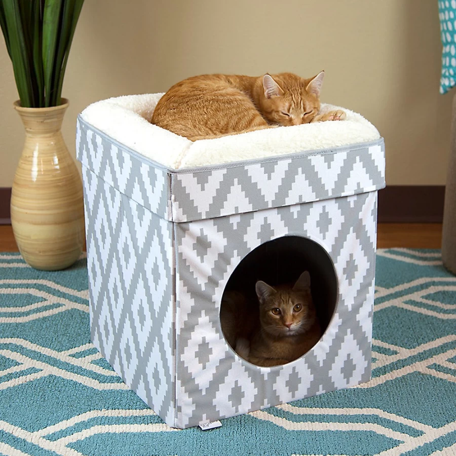 PetSmart Foldable Kitty City Cool Gray & White Cube Cat Bed for Comfortable Sleeping