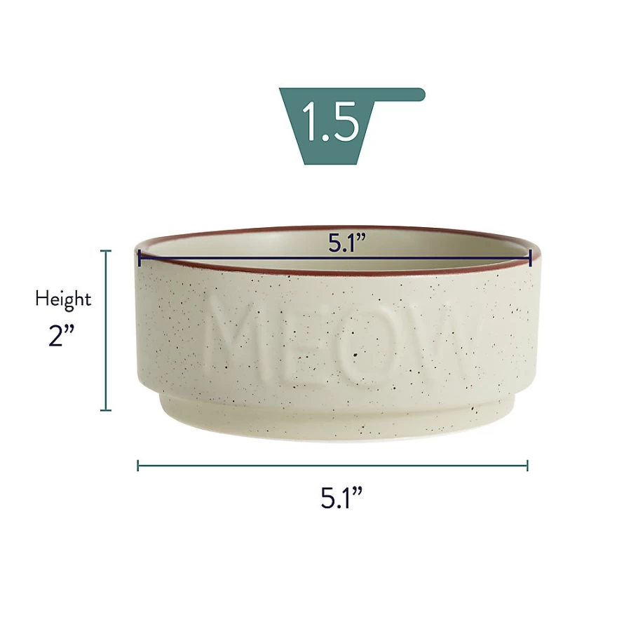 PetSmart Whisker City Ivory Ceramic Cat Bowl, 1.5 Cup Capacity, Durable Meow Design for Cats