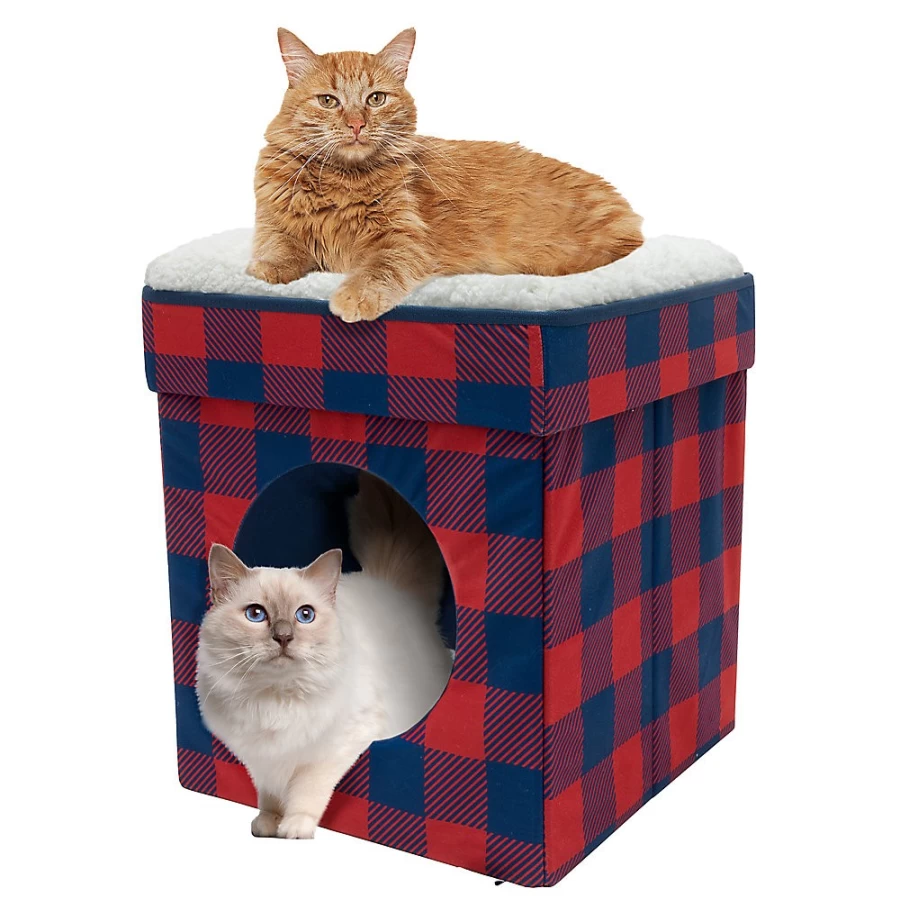 PetSmart Plaid Folding Cube Cat Bed - Kitty City Cozy Pet Furniture for Small Dogs & Cats