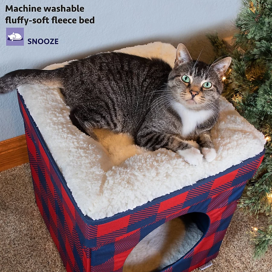 PetSmart Plaid Folding Cube Cat Bed - Kitty City Cozy Pet Furniture for Small Dogs & Cats