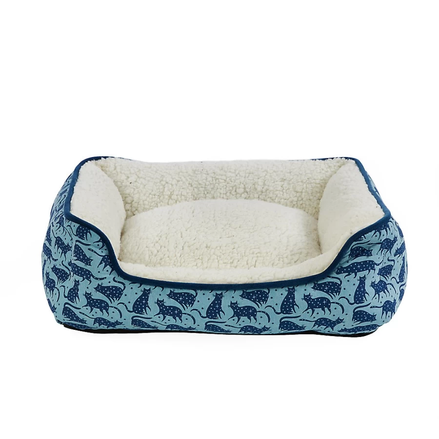 PetSmart Whisker City Blue Cartoon Cat Print Soft Cuddler Bed for Cats