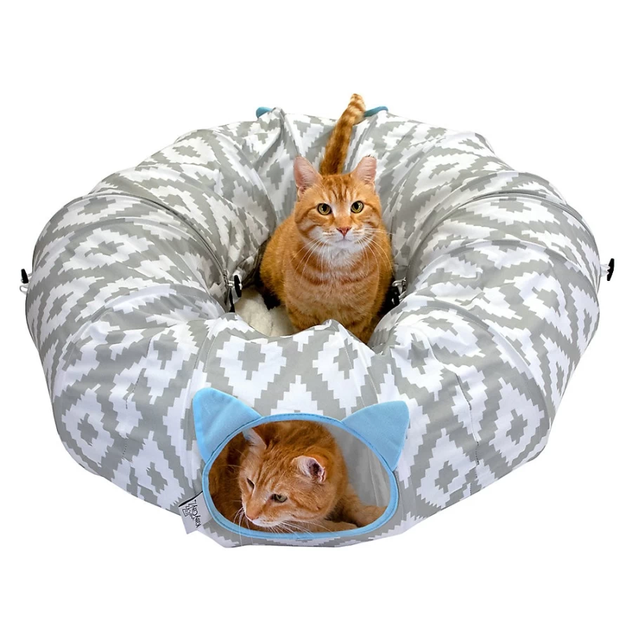 PetSmart Kitty City Cool Gray & White Cat Tunnel Bed for Indoor Cats