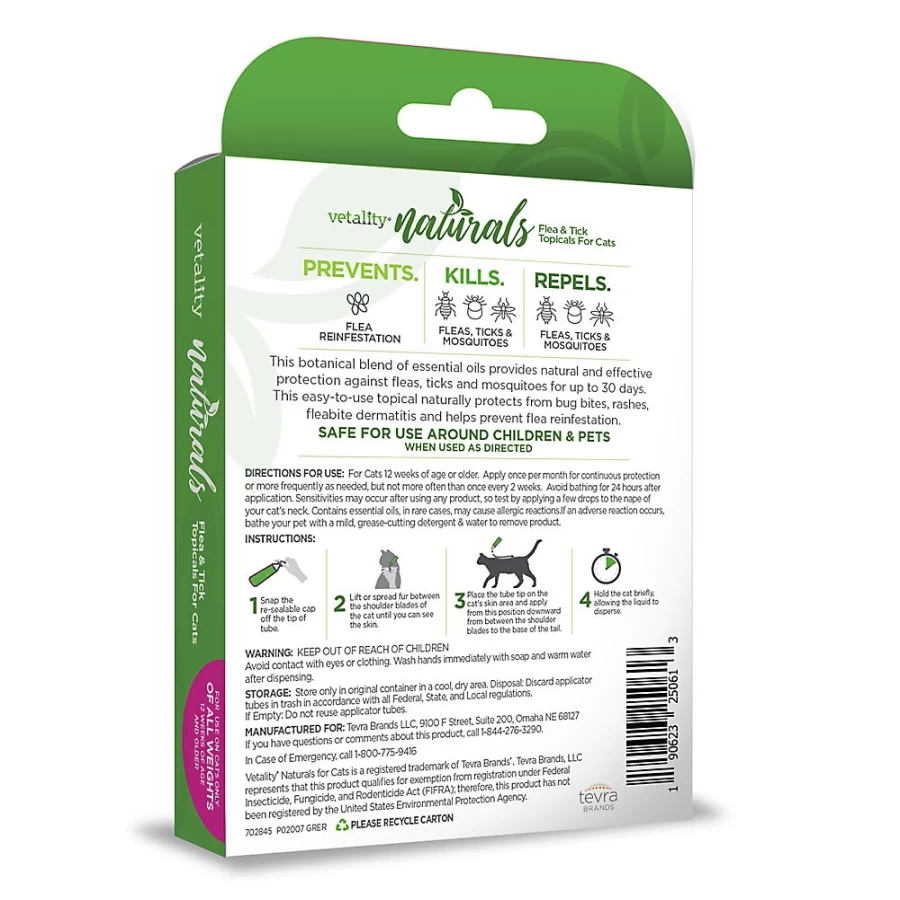 PetSmart Vetality Naturals Flea & Tick Treatment Topical for Cats - Fast-Acting, Natural Formula