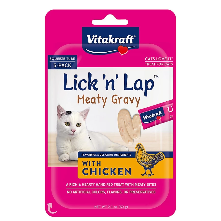 PetSmart Vitakraft Lick 'n' Lap Meaty Gravy Wet Cat Treats - 2.8 oz Pouch, Tasty Liquid Supplement for Cats