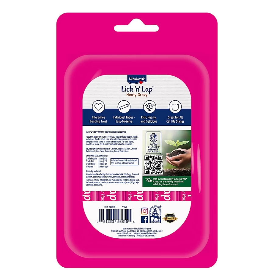 PetSmart Vitakraft Lick 'n' Lap Meaty Gravy Wet Cat Treats - 2.8 oz Pouch, Tasty Liquid Supplement for Cats