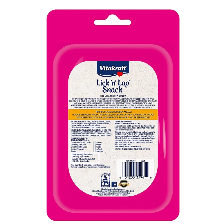 PetSmart Vitakraft Lick 'n' Lap Snack Tube Cat Treats - 2.1 oz Delicious Liquid Treat for Cats