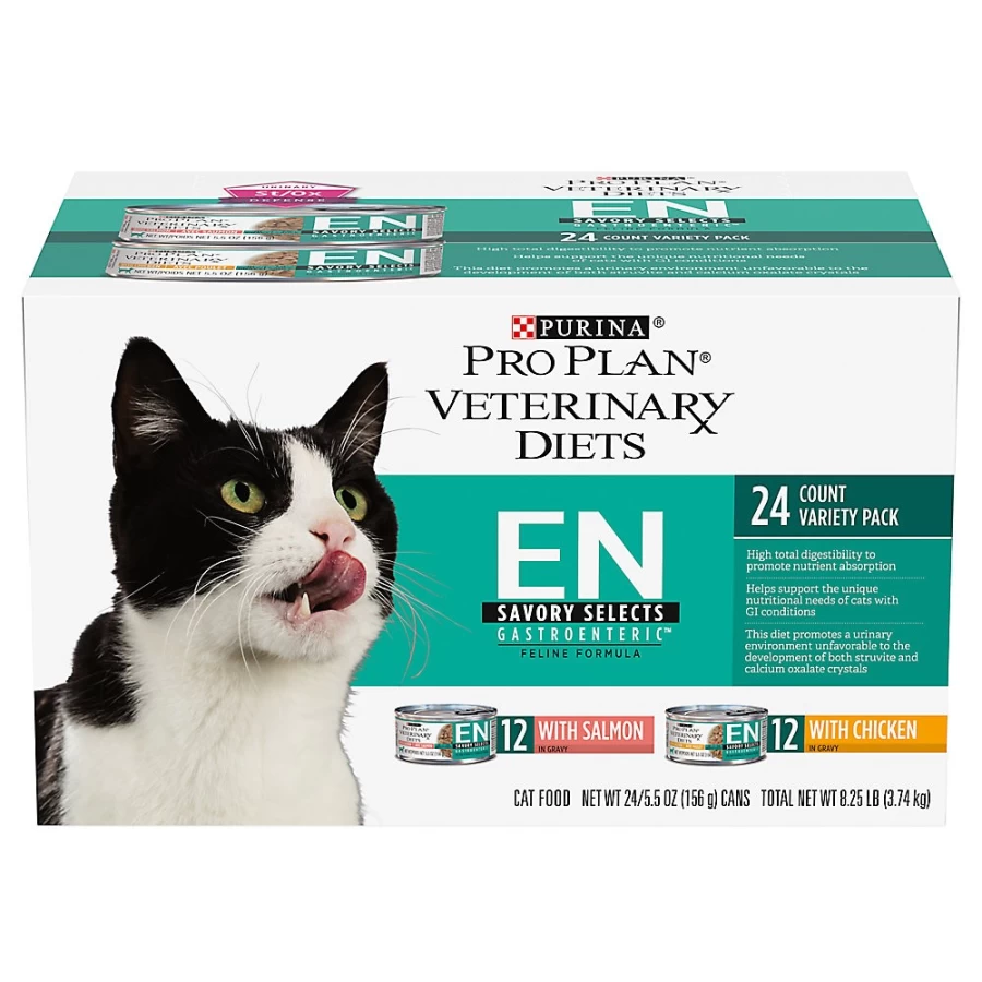 Purina Pro Plan Veterinary Diets EN Gastroenteric Wet Cat Food Variety Pack - 24 Cans, Digestive Health, Savory Selects, Petsmart Exclusive