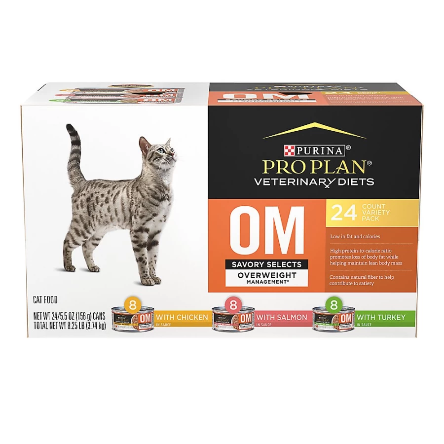 Purina Pro Plan Veterinary Diets OM Savory Selects Overweight Management Dry Cat Food Variety Pack, 24-Count - PetSmart