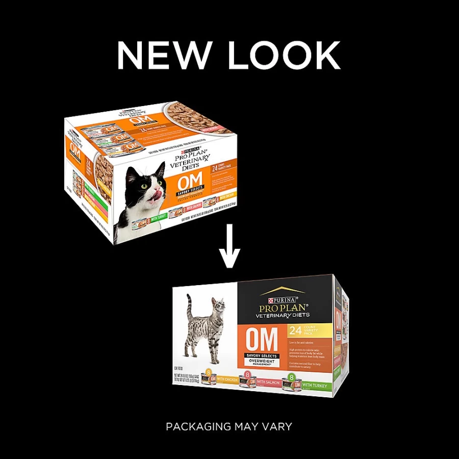 Purina Pro Plan Veterinary Diets OM Savory Selects Overweight Management Dry Cat Food Variety Pack, 24-Count - PetSmart