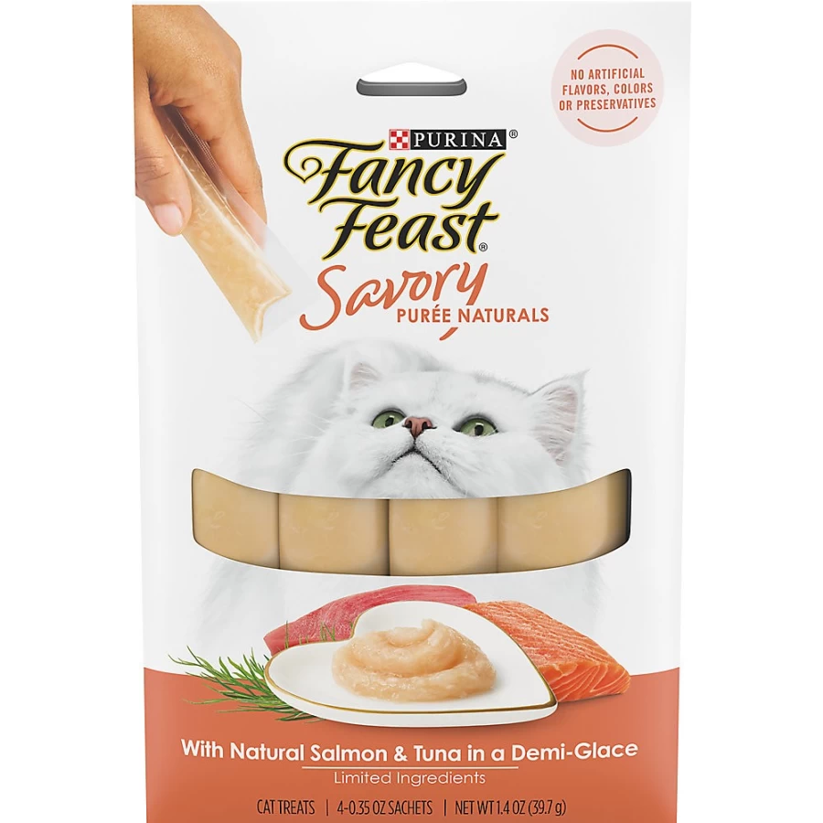 PetSmart Fancy Feast Savory Puree Naturals Adult Wet Cat Food - Gourmet Salmon & Tuna Recipe, Grain-Free, High Protein