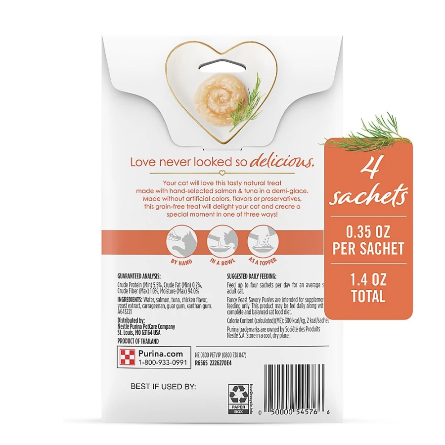 PetSmart Fancy Feast Savory Puree Naturals Adult Wet Cat Food - Gourmet Salmon & Tuna Recipe, Grain-Free, High Protein