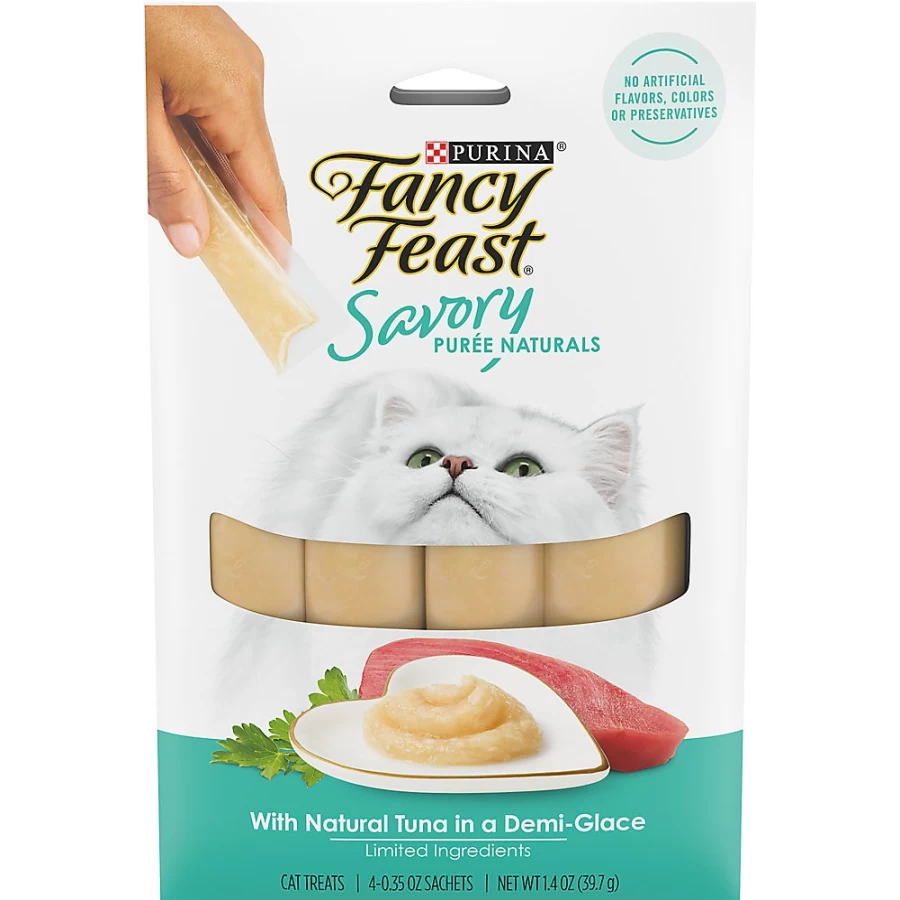 PetSmart Fancy Feast Savory Puree Natural Tuna Cat Treats for Adult Cats - No Artificial Colors or Flavors