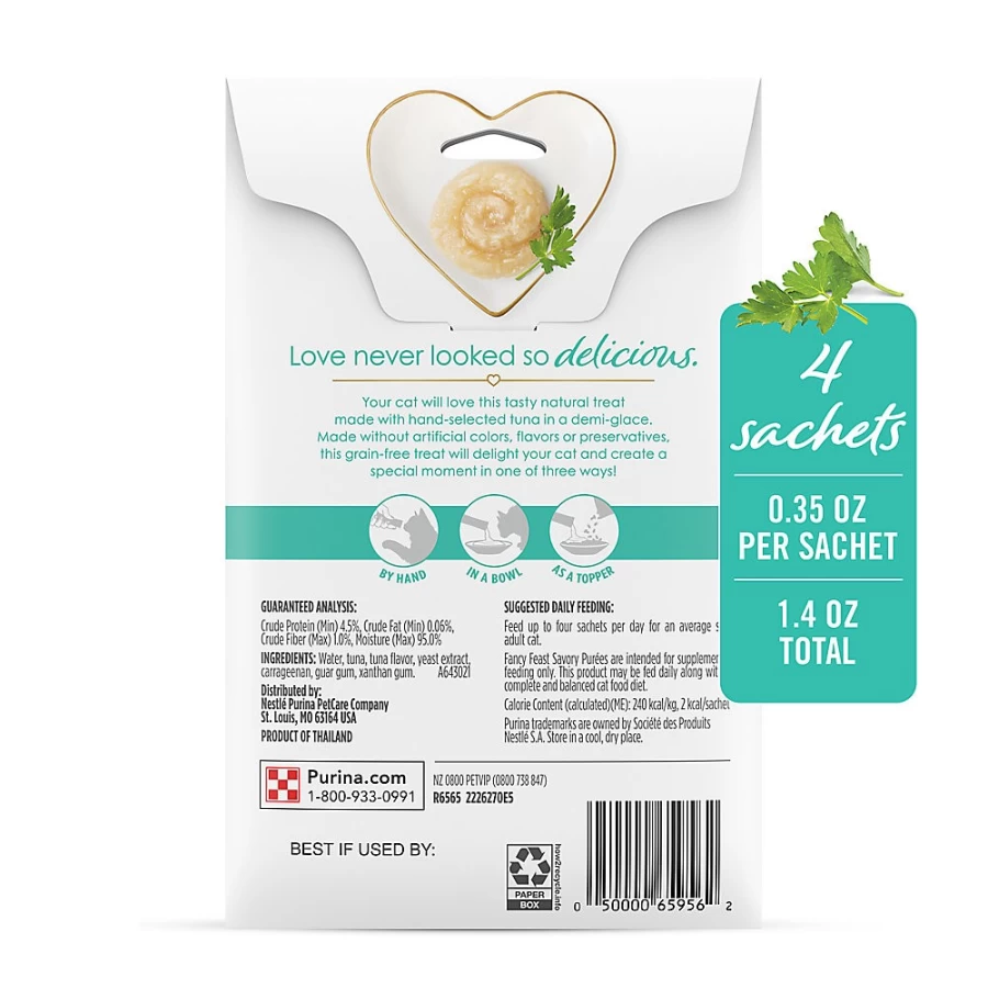 PetSmart Fancy Feast Savory Puree Natural Tuna Cat Treats for Adult Cats - No Artificial Colors or Flavors