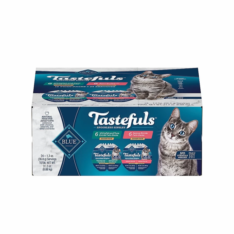 PetSmart Blue Buffalo Tastefuls Spoonless Singles Wet Cat Food Variety Pack - 12ct, Fish Pate, Grain-Free Cat Food for Adult Cats
