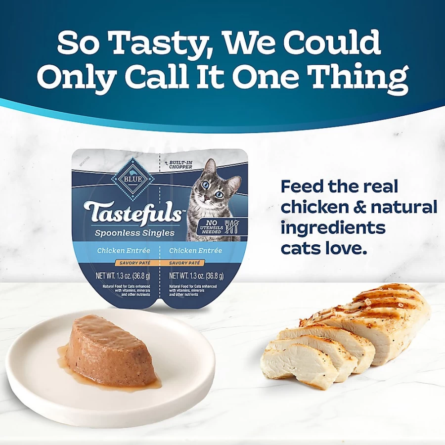 PetSmart Blue Buffalo Tastefuls Spoonless Singles Adult Wet Cat Food - Natural Chicken Pate, Grain-Free Recipe for Cats