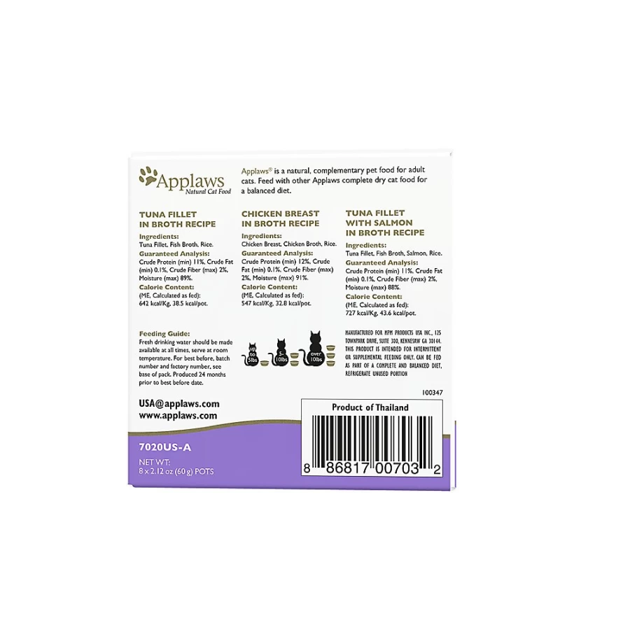 PetSmart Applaws Natural Wet Cat Food in Broth - Limited Ingredient Variety Pack, 8 Cups