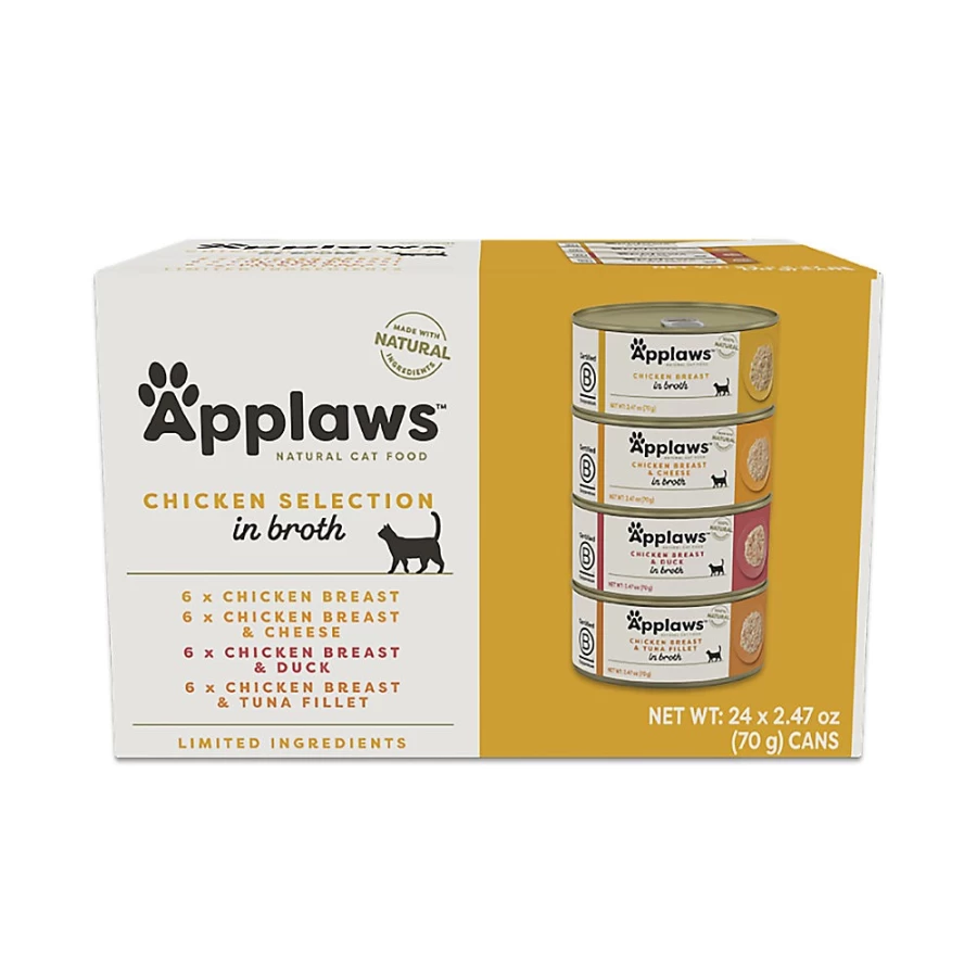 PetSmart Applaws Natural Cat Wet Food Variety Pack in Broth - 24 Count, Grain-Free Pate for Adult Cats