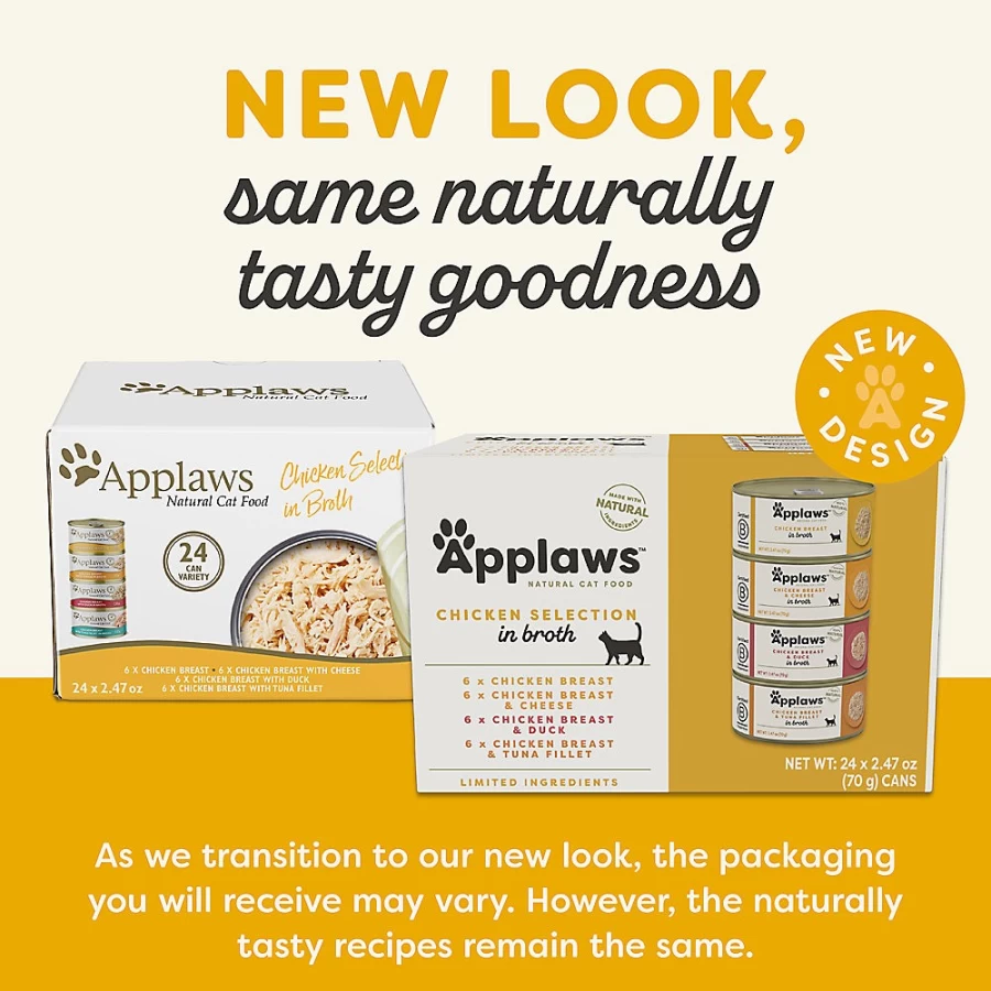 PetSmart Applaws Natural Cat Wet Food Variety Pack in Broth - 24 Count, Grain-Free Pate for Adult Cats