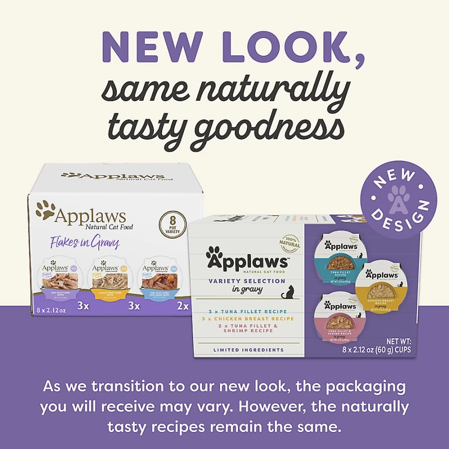 PetSmart Applaws Natural Wet Cat Food Variety Pack - Limited Ingredient, Grain-Free Flakes in Gravy, 8 Cup Set for Cats