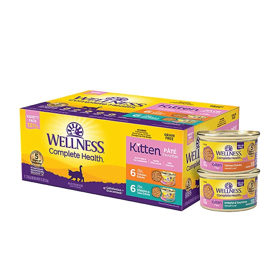 PetSmart Wellness Complete Health Grain Free Kitten Wet Food Variety Pack - 12 Cans, Pate Favorites for Optimal Growth