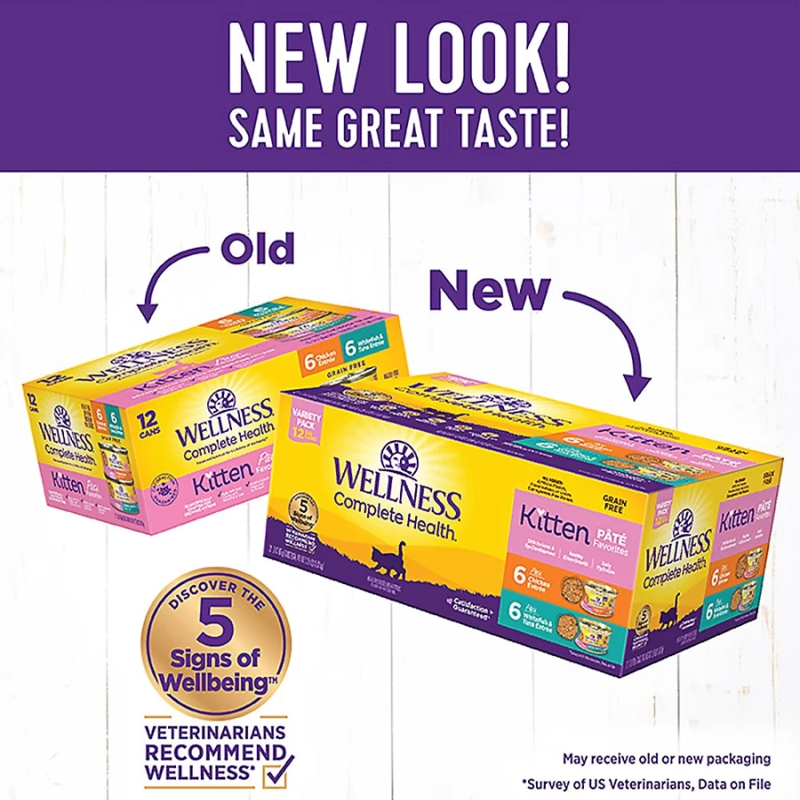 PetSmart Wellness Complete Health Grain Free Kitten Wet Food Variety Pack - 12 Cans, Pate Favorites for Optimal Growth