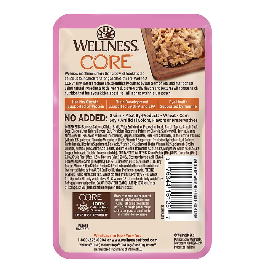 PetSmart Wellness CORE Grain-Free Natural Kitten Wet Cat Food, Minced Tiny Tasters, 1.75 oz