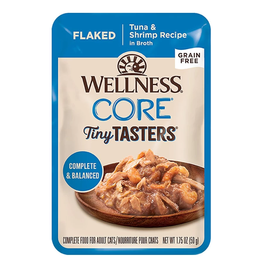 PetSmart Wellness CORE Tiny Tasters Grain-Free Flaked Wet Cat Food Topper, Natural Recipe for All Life Stages, 1.75 oz Pack