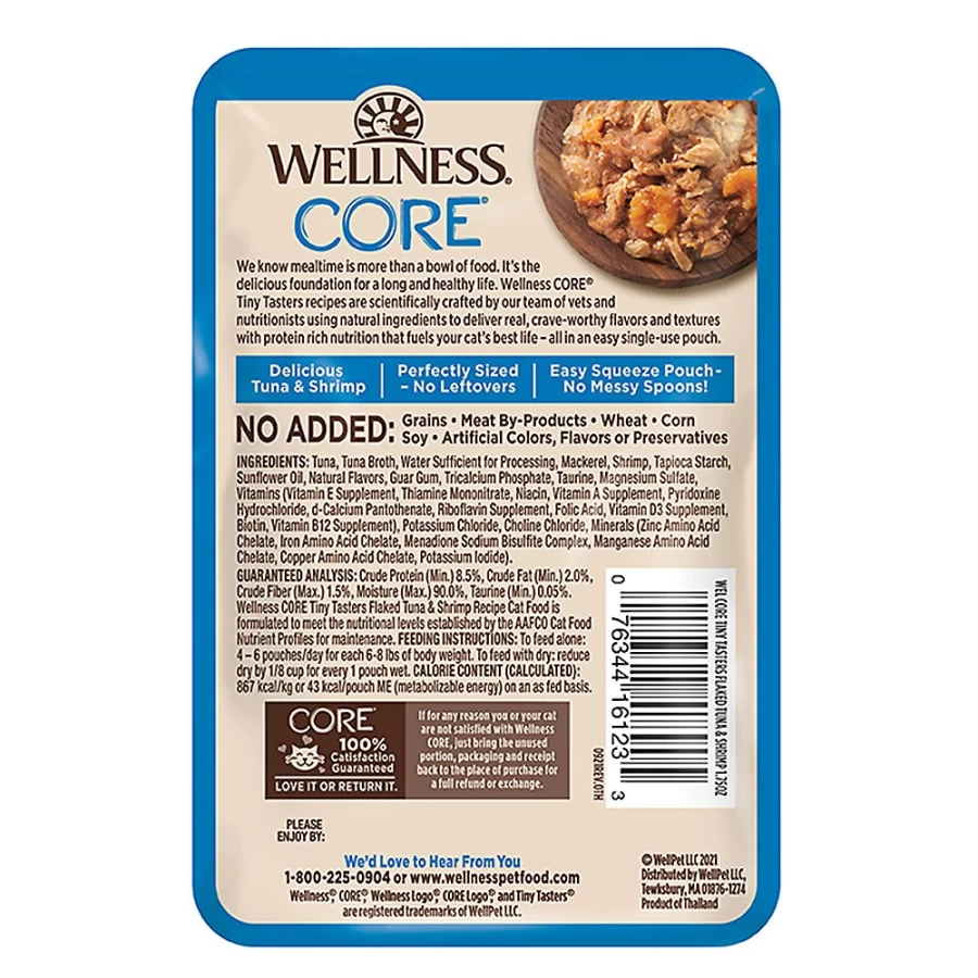 PetSmart Wellness CORE Tiny Tasters Grain-Free Flaked Wet Cat Food Topper, Natural Recipe for All Life Stages, 1.75 oz Pack