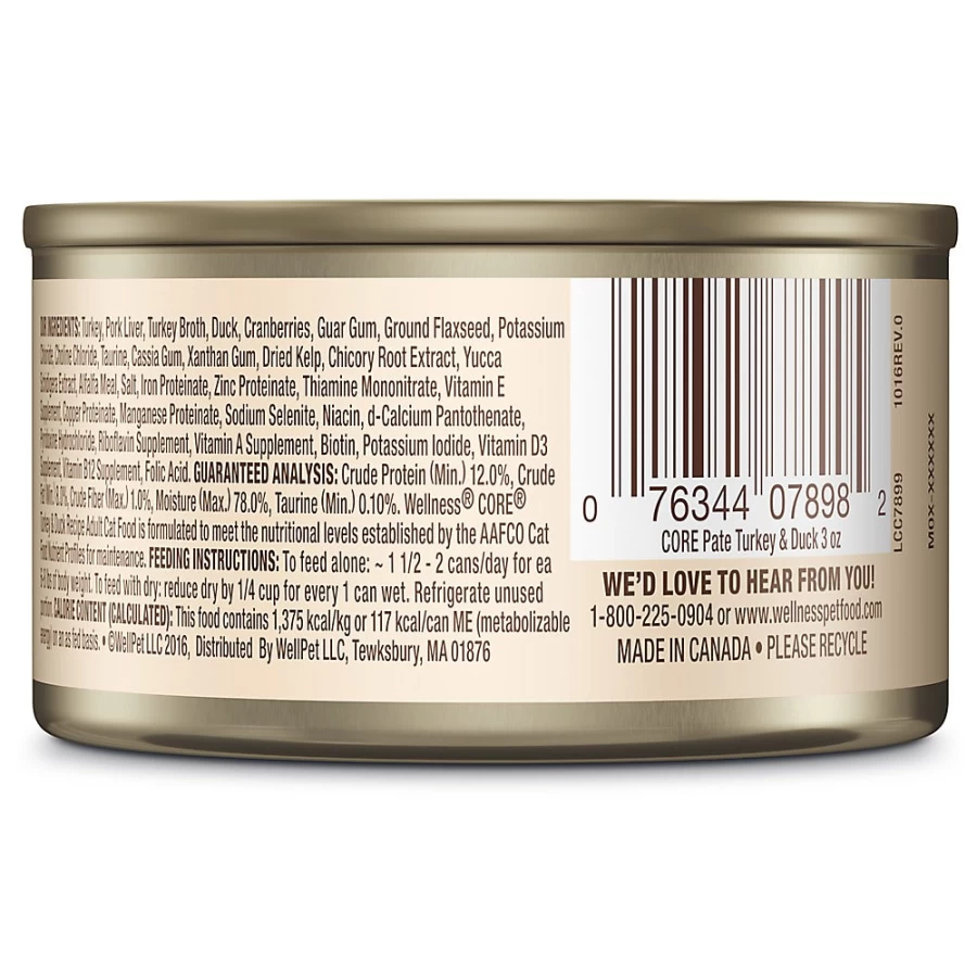 PetSmart Wellness Core Natural Grain-Free Classic Pate Wet Cat Food, 3 oz Cans, High Protein Recipe for Adult Cats