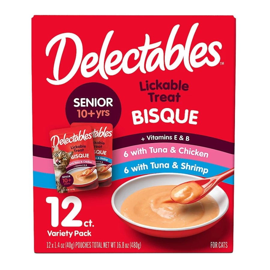PetSmart Hartz Delectables Bisque Senior Cat Treats Variety Pack - 12 Count, Tasty Liquid Supplement for Older Cats