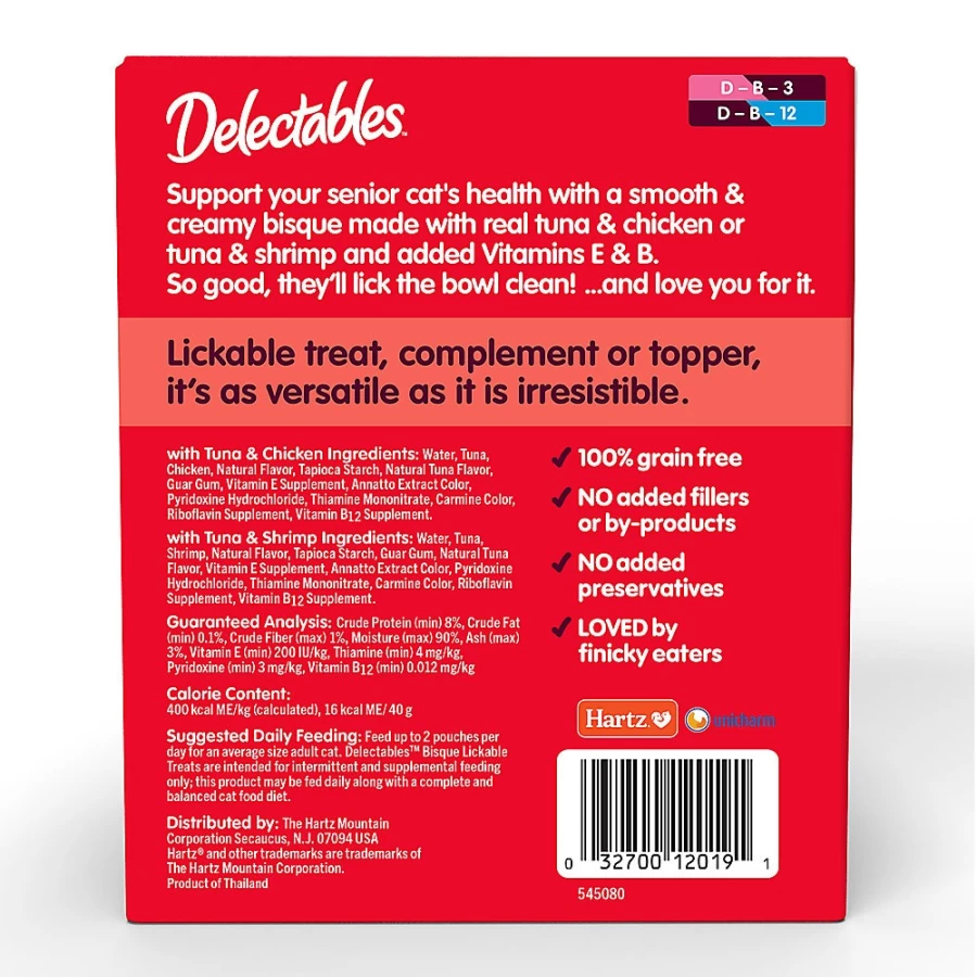 PetSmart Hartz Delectables Bisque Senior Cat Treats Variety Pack - 12 Count, Tasty Liquid Supplement for Older Cats