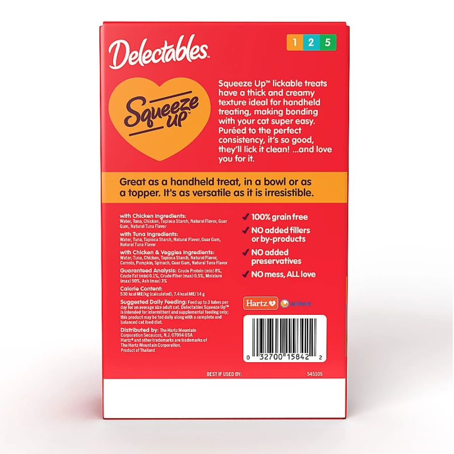 PetSmart Hartz Delectables Squeeze Up Cat Treat Puree Variety Pack - 20 Tubes, Soft Pate Lickable Supplement for Cats