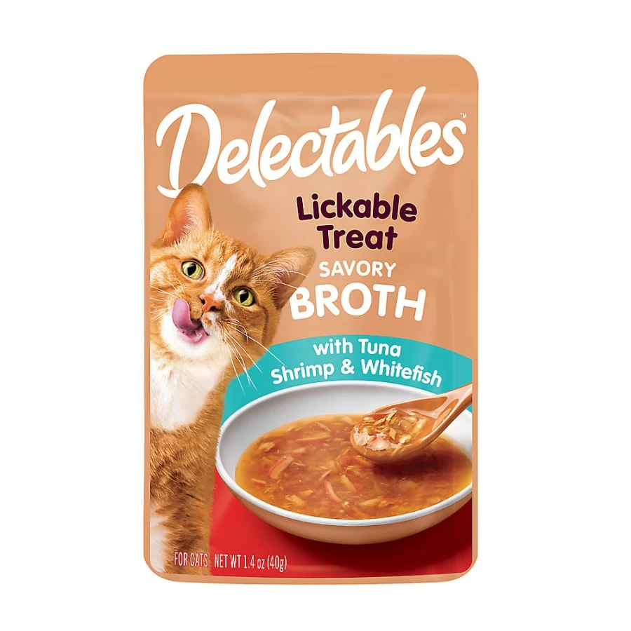 PetSmart Delectables Savory Broths Lickable Cat Treats - Tuna, Shrimp & Whitefish Flavor Gourmet Wet Snacks for Cats