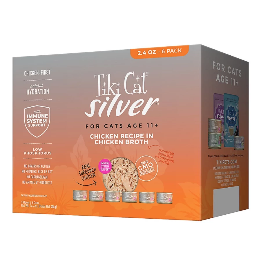 PetSmart Tiki Cat Silver Senior Wet Food Variety Pack - 6 Cans, Grain-Free, Natural Recipe for Mature Cats