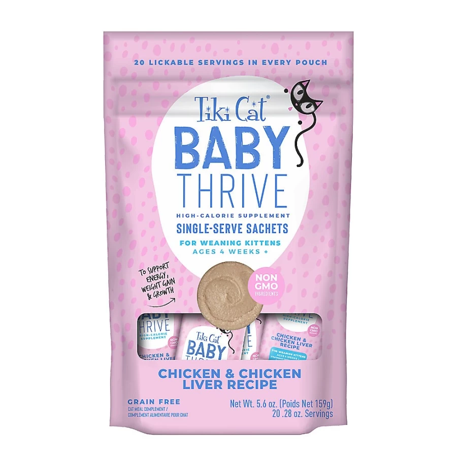 PetSmart Tiki Cat Baby Thrive High-Calorie Kitten Food Supplement - Natural Nutrition for Growing Kittens, 20 Count Pack