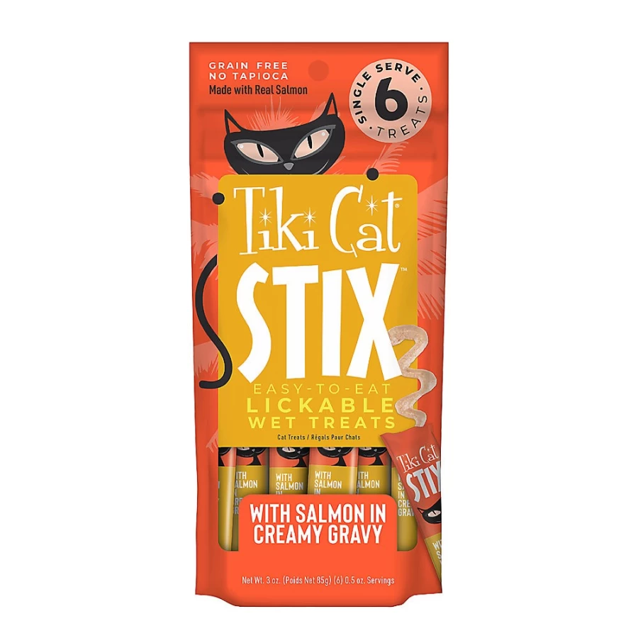 PetSmart Tiki Cat Stix Grain-Free Salmon Wet Cat Treats - 6 Pack, Natural Snacks for Cats