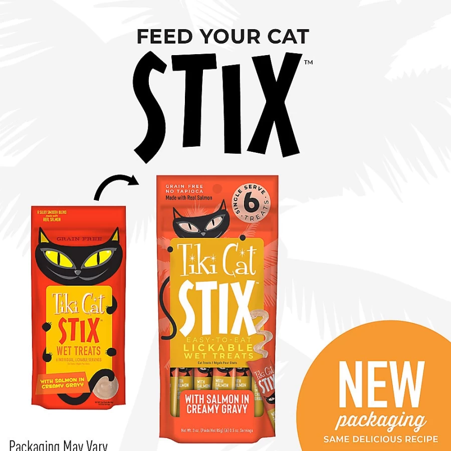 PetSmart Tiki Cat Stix Grain-Free Salmon Wet Cat Treats - 6 Pack, Natural Snacks for Cats