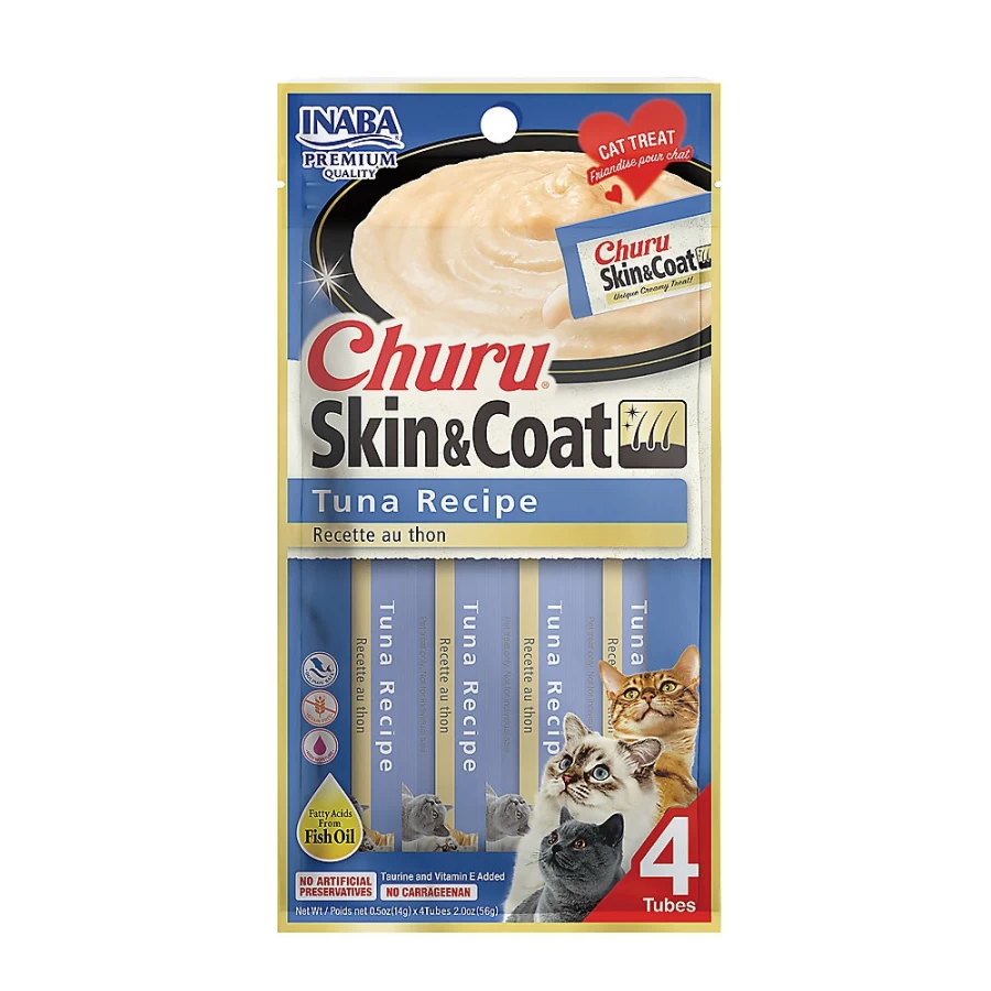PetSmart INABA Churu Skin & Coat Puree Cat Treats - 2 oz, Tuna Flavor, Grain-Free, Healthy Snack for Cats