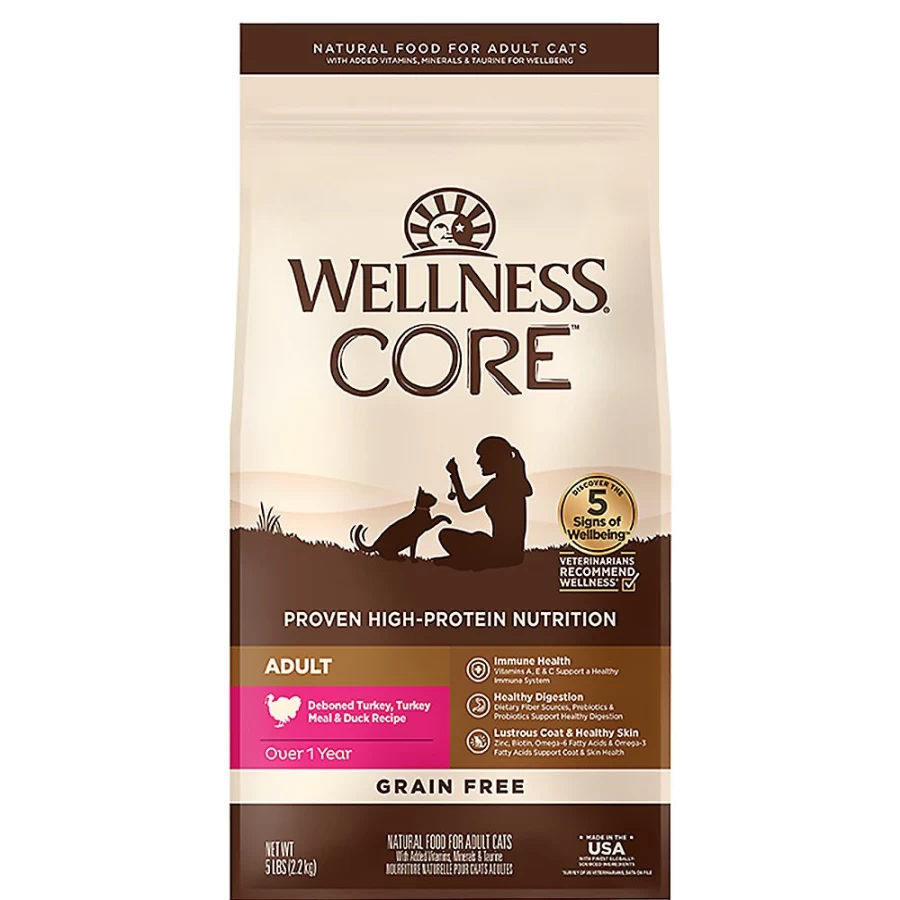 PetSmart Wellness Core Grain-Free Dry Cat Food with Turkey & Duck - Natural Recipe for Adult Cats