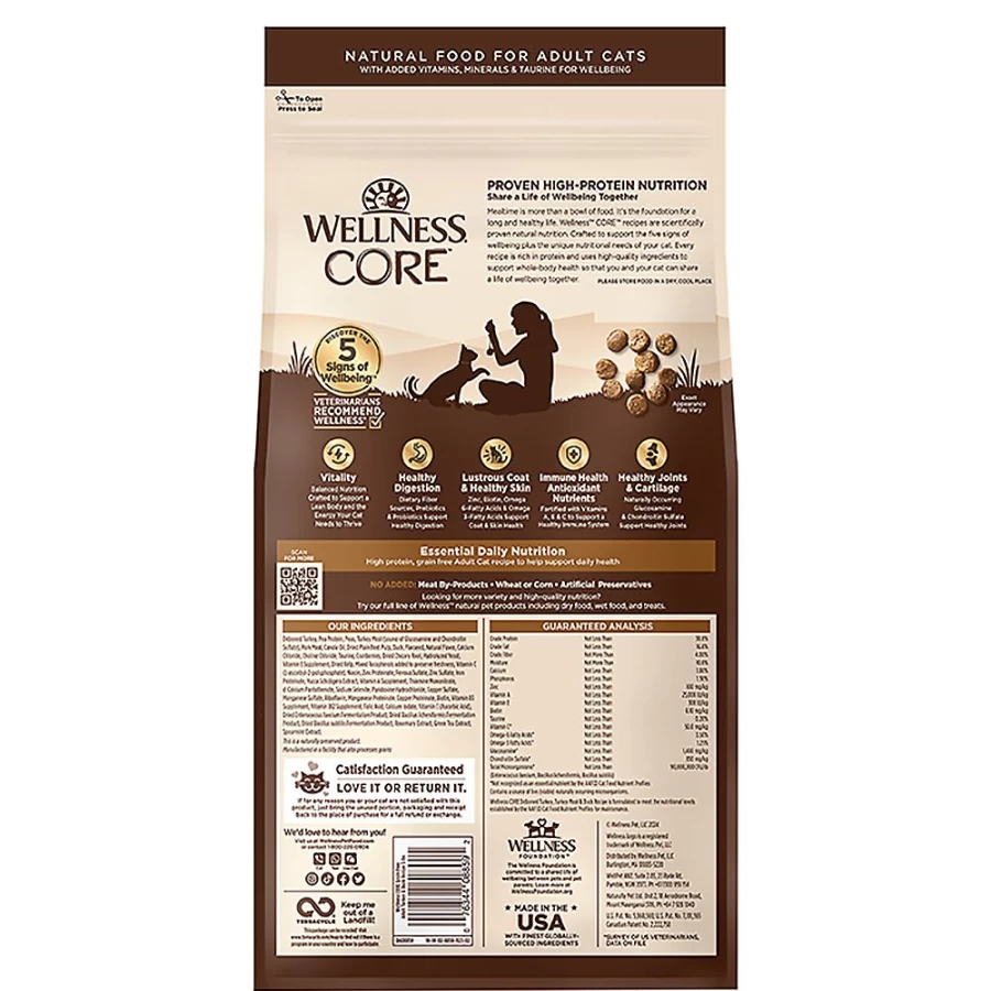 PetSmart Wellness Core Grain-Free Dry Cat Food with Turkey & Duck - Natural Recipe for Adult Cats