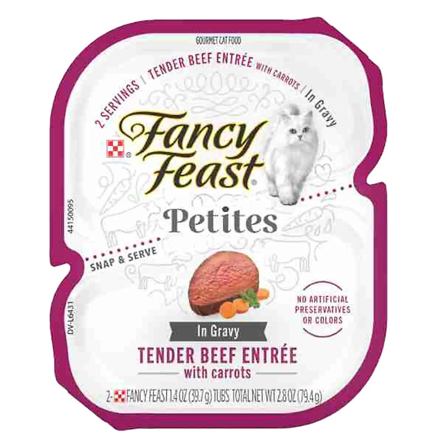 PetSmart Fancy Feast Petites Grain-Free Wet Cat Food in Gravy - 2.8 oz Can, Tender Poultry & Beef Recipes for Adult Cats