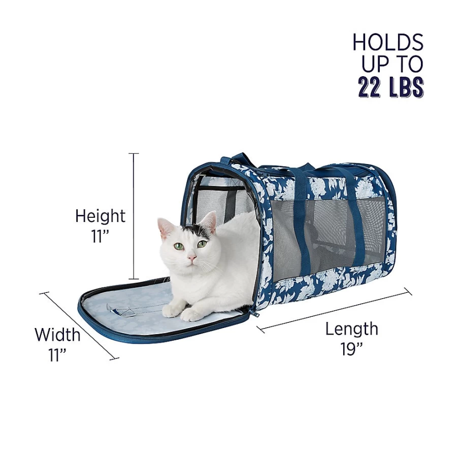 PetSmart Whisker City Blue Floral Soft-Sided Cat Carrier for Travel & Vet Visits