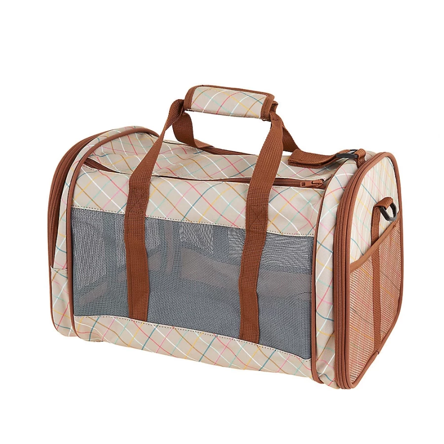 PetSmart Whisker City Soft-Sided Cat Carrier - Tan Plaid, Lightweight & Travel-Friendly Pet Carrier