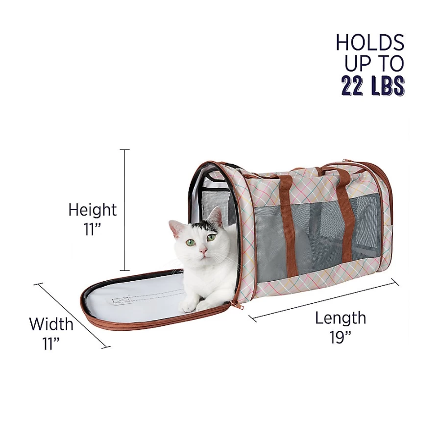 PetSmart Whisker City Soft-Sided Cat Carrier - Tan Plaid, Lightweight & Travel-Friendly Pet Carrier