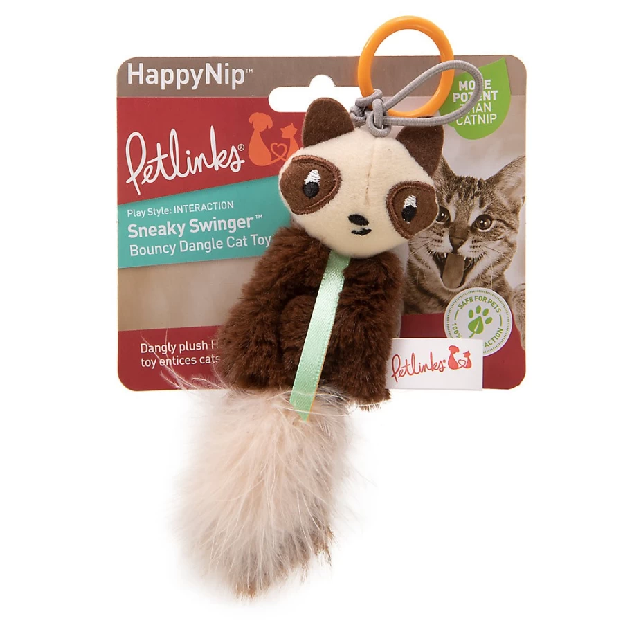PetSmart Bouncy Dangle Plush Raccoon Cat Toy - Interactive Sneaky Swing & Happy Nip Play for Cats