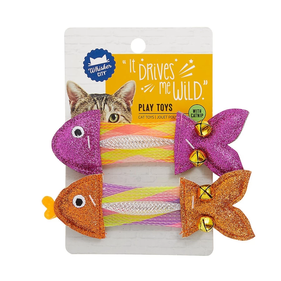 PetSmart Whisker City 2-Pack Cat Toy with Bells - Interactive Fish Toy for Cats