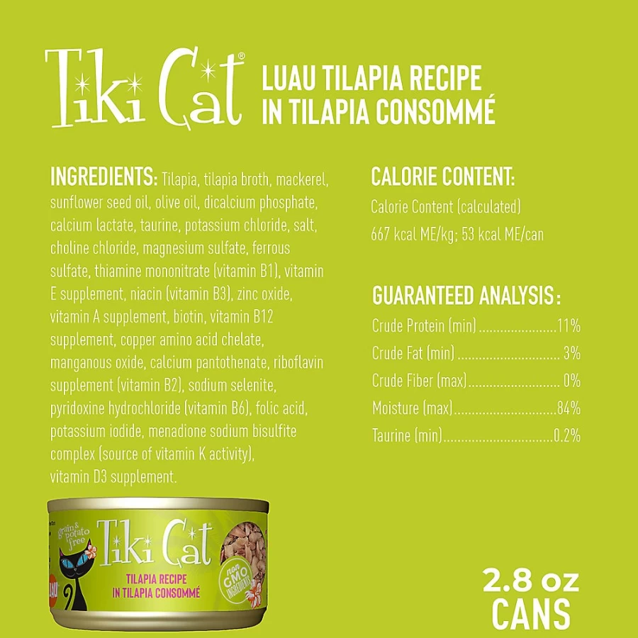 "PetSmart Tiki Cat Luau Grain-Free Wet Cat Food - Non-GMO, Potato-Free Recipe, 2.8oz Cans"