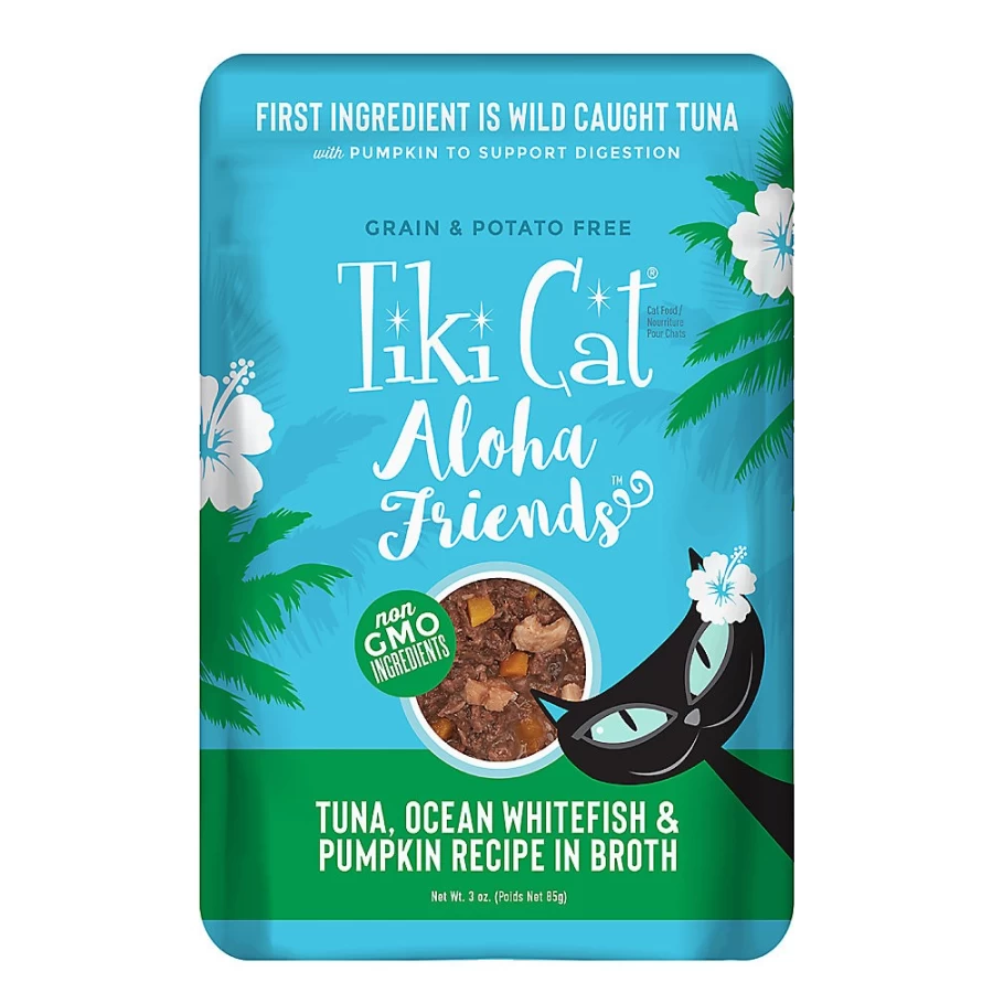 PetSmart Tiki Cats Aloha Friends Grain-Free Wet Cat Food Pouch - Tuna & Ocean Whitefish with Pumpkin in Broth