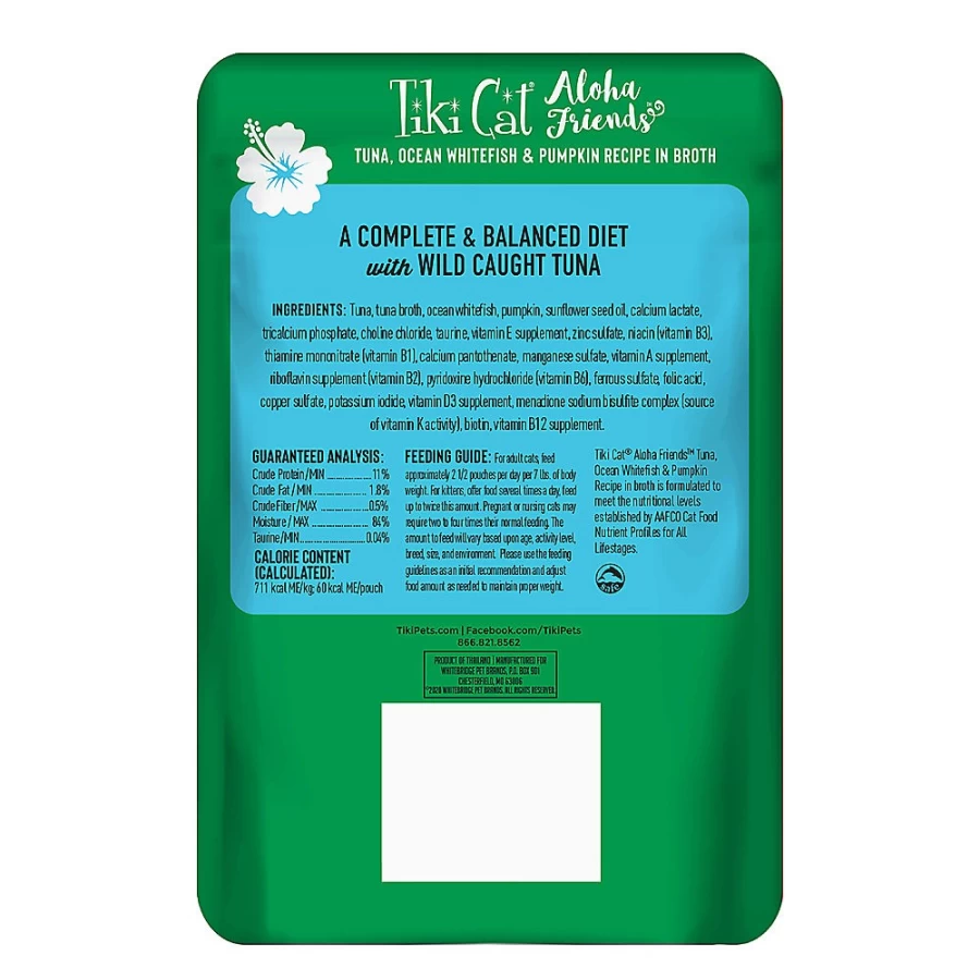PetSmart Tiki Cats Aloha Friends Grain-Free Wet Cat Food Pouch - Tuna & Ocean Whitefish with Pumpkin in Broth