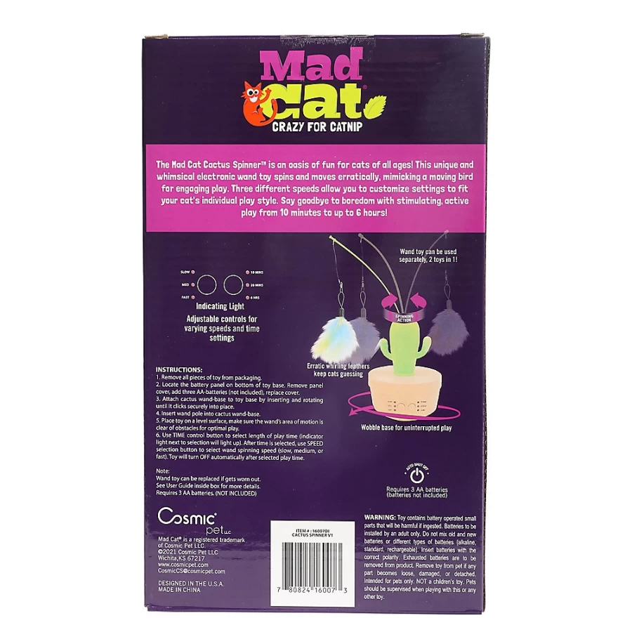 PetSmart Mad Cat Cactus Wand Toy for Cats - Interactive Feather Teaser Play